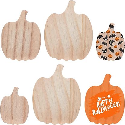 12Pcs 3 Style Halloween Theme Unfinished Wood Decorative Supplies, Pumpkin-shaped