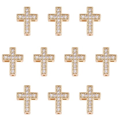 10шт латунь микро паве прозрачные бусины кубического циркония, крестик