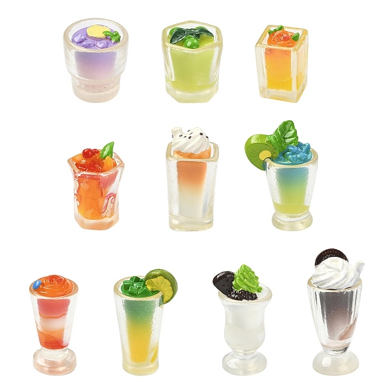 20шт. 10 стили, миниатюрные декоративные элементы для демонстрации прохладительных напитков из смолы, для украшения домашнего офиса