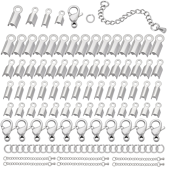 Наборы для изготовления ювелирных изделий своими руками, включая 304 складные обжимные наконечники из нержавеющей стали, складные обжимные наконечники, застежки-карабины, соединительные кольца и удлинители цепочек.