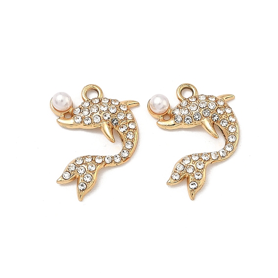 Подвески из сплава и страза, прелести дельфинов, с имитацией жемчуга
