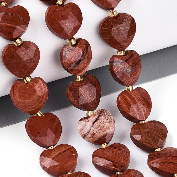 Натуральные красные яшмы бусы пряди, граненое сердце, с бисером