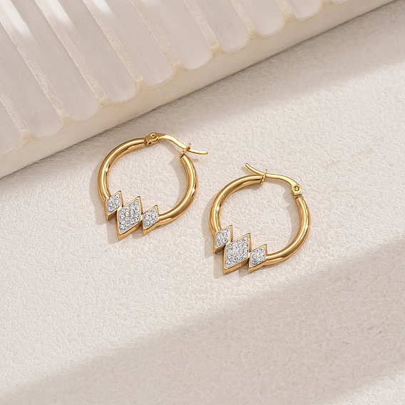 201 геометрические серьги-кольца в форме ромба из нержавеющей стали, со стразами