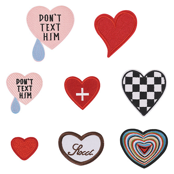 8 шт. 8 стили компьютеризированная вышивка тканевые лоскуты, наклеить патч, аксессуары для костюма, аппликация, сердце