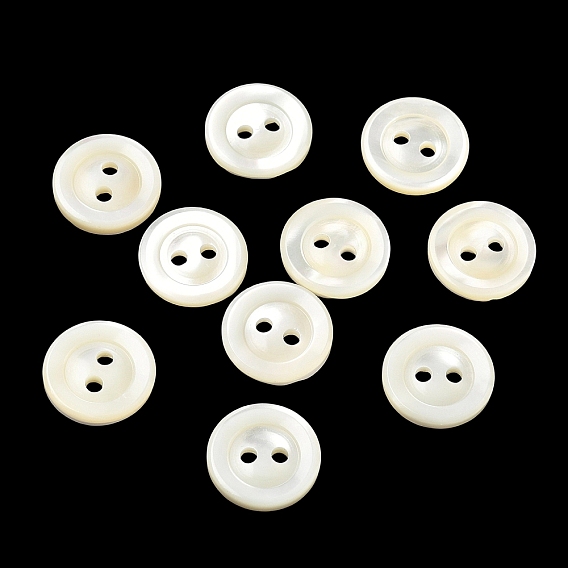 Natural Shell Buttons, 2-Hole Flat Round Buttons with Vintage Rimmed