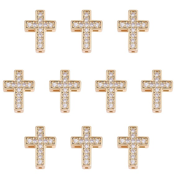 10шт латунь микро паве прозрачные бусины кубического циркония, крестик