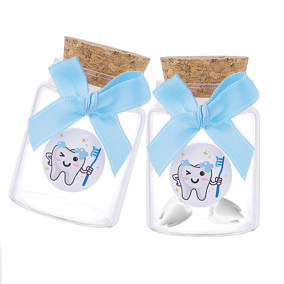2шт. колонна прозрачное стекло молочные зубы пустые пробковые бутылки с бантом и пластиковые наклейки с изображением зубов