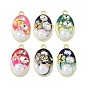 Rack Plating Alloy Enamel Pendants, with Resin, ABS Imitation Pearl Beads, Rhinestone and Glass Beads, Cadmium Free & Nickel Free & Lead Free, Oval