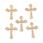 Brass Micro Pave Clear Cubic Zirconia Pendants, with Glass, Cross Charm