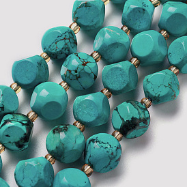 Fil de perles de magnésite synthétique, teint, avec des perles de rocaille, dés célestes à six faces