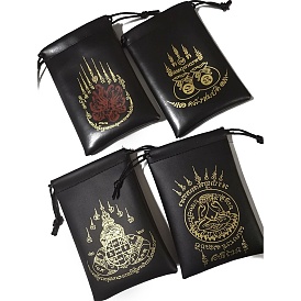 Сумки для хранения тайских амулетов Будды из черной искусственной кожи с принтом и завязками, прямоугольные