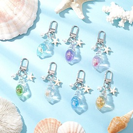 Светящиеся в темноте акриловые украшения в виде раковин, с поворотными застежками из сплава и синтетической бирюзовой морской звездой