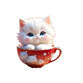 Cute Cat with Teacup Acrylic Car Pendant Decoration, for Car Interior Rearview Mirror Hanging Ornaments