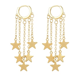 Brass Dangle Hoop Earrings, 304 Stainless Steel Star Tassel Earrings