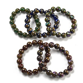 Round Synthetic Gold Clinquant Stone Stretch Bracekets, Dyed Bracekets for Men Women