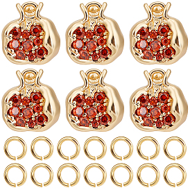 6шт. латунные подвески с микропаве из шоколадного кубического циркония, без никеля , форма граната, с латунными открытыми соединительными кольцами (шт.)
