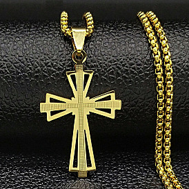 304 Stainless Steel Pendant Necklaces, Hollow Cross
