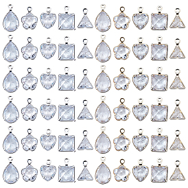 60Pcs 10 Styles Brass Micro Pave Clear Cubic Zirconia Charms