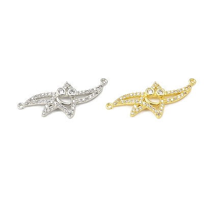 Brass Pave Clear Cubic Zirconia Connector Charms, Starfish Links