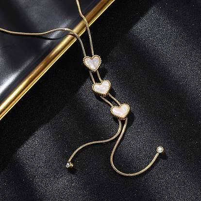 Тройное сердце 304 ожерелья из нержавеющей стали с натуральным белым ракушечником y для женщин, ионное покрытие (ip)