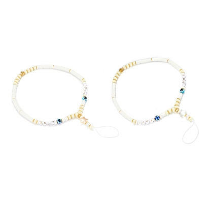 Мобильные ремешки из полимерной глины хейши из бисера, с акриловыми шариками, бусины из смолы и нейлоновая нить сглаза