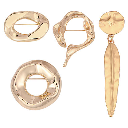 4Pcs 4 Styles Alloy Lapel Pins for Backpack Clothes, Nuggets & Feather