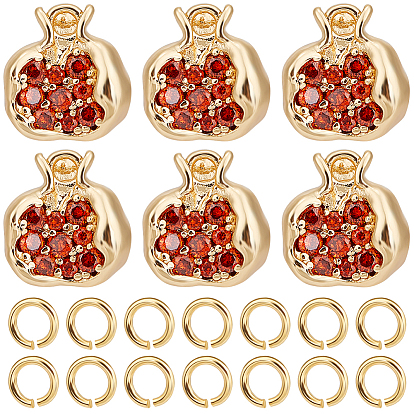 6шт. латунные подвески с микропаве из шоколадного кубического циркония, без никеля , форма граната, с латунными открытыми соединительными кольцами (шт.)