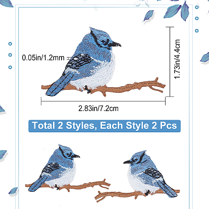 Gorgecraft 4Pcs 2 Style Polyester Computerized Embroidery Cloth Iron on/Sew on Patches, with Adhesive Back, Costume Accessories, Appliques, Bird