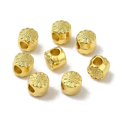 Rack Plating Alloy Beads, Long-Lasting Plated, Barrel with Flower