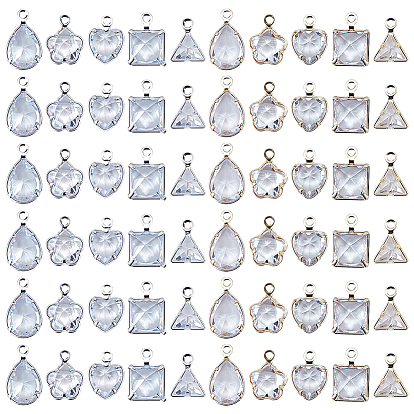 60Pcs 10 Styles Brass Micro Pave Clear Cubic Zirconia Charms
