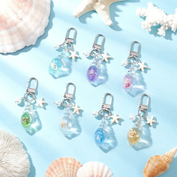 Светящиеся в темноте акриловые украшения в виде раковин, с поворотными застежками из сплава и синтетической бирюзовой морской звездой