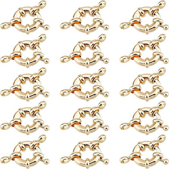 15 Sets Brass Spring Ring Clasps, with Bail Beads/Tube Bails, Nickel Free