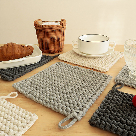 Cotton Macrame Cup Mats, Handmade Braided Coaster, Square