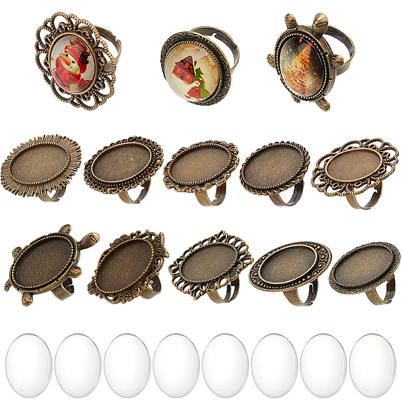 Набор для самостоятельного изготовления колец-куполов, включая регулируемые кольца из сплава в виде цветка, совы и цветка, Кабошоны из стекла