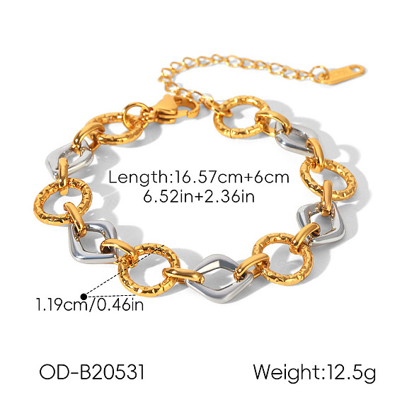 Pulseras de eslabones con anillo romboidal de acero inoxidable bicolor para mujer