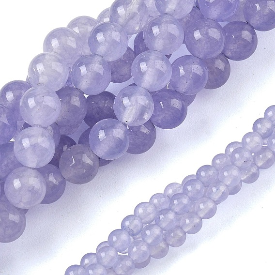 Dyed Natural White Jade Beads Strands, Smooth Round