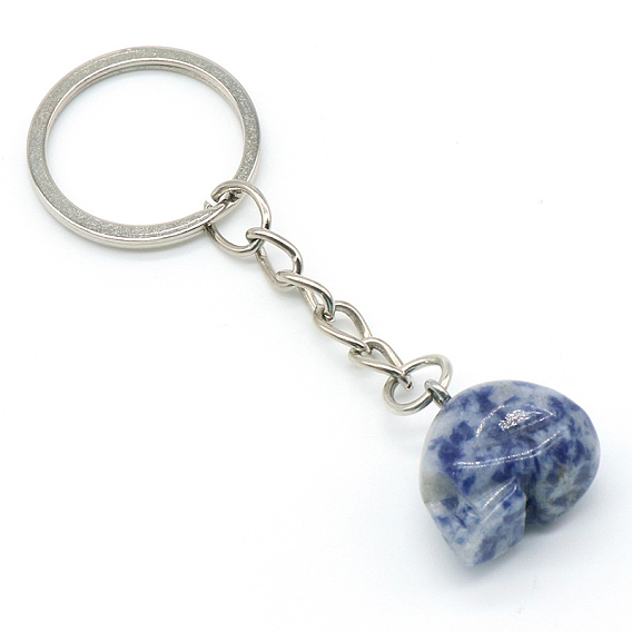 Natural & Synthetic Stone Keychain, with Iron Key Rings, Skull