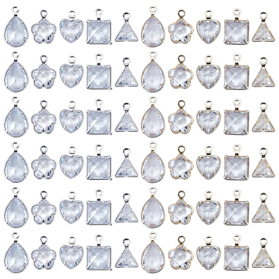 60pcs 10 styles breloques en laiton micro pavé de zircones cubiques transparentes