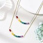 Dyed Natural Malaysia Jade Rondelle Chakra Pendant Duo Tone 304 Stainless Steel Cable Chain Double Layer Necklaces for Women, Colorful