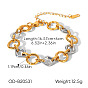 Pulseras de eslabones con anillo romboidal de acero inoxidable bicolor para mujer