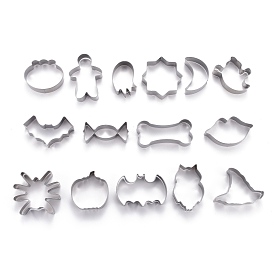 Stainless Steel Halloween Theme Mixed Pattern Cookie Candy Food Cutters Molds, for DIY, Kitchen, Baking, Kids Birthday Party Supplies Favors