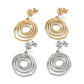Ring 304 Stainless Steel Dangle Earrings, Flower Stud Earrings for Women
