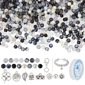 Наборы для самостоятельной маркировки ювелирных изделий, Эластичная кристальная нить, 750 шт. круглые стеклянные и акриловые бусины, 30шт. шт ..., 20 застежки в виде когтей лобстера, 50шт кольца прыжок, 50 шт железные прокладки
