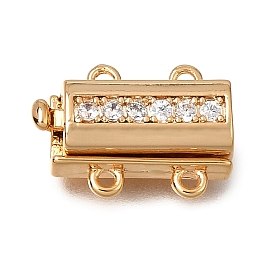 4-Hole Brass Micro Pave Clear Cubic Zirconia Box Clasps, Rectangle, 2-Strand, Nickel Free