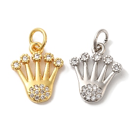 Brass Micro Pave Cubic Zirconia Pendants, Long-Lasting Plated, Cadmium Free & Lead Free, Crown