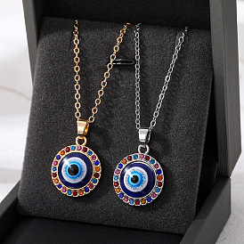 Turkish Eye Gemstone Geometric Evil Eye Pendant Necklace Sweater Chain Jewelry Women