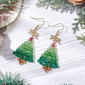 304 из нержавеющей стали болтаться серьги, с подвесками из стекла и сплава, елка с бантом, золотые