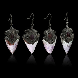 Geometric Triangle Earrings with Natural Amethyst Pendant and Crystal, Simple & Elegant Jewelry