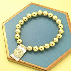 Латунные браслеты, с браслетами с подвесками из ракушек и эмали для женщин, прямоугольник с крестом