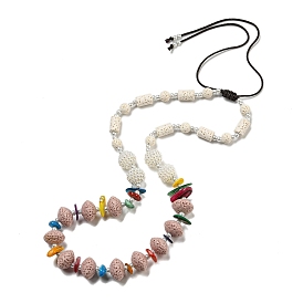 Dyed Lava Rock with Shells,  Plastic Pearl Beads Necklaces